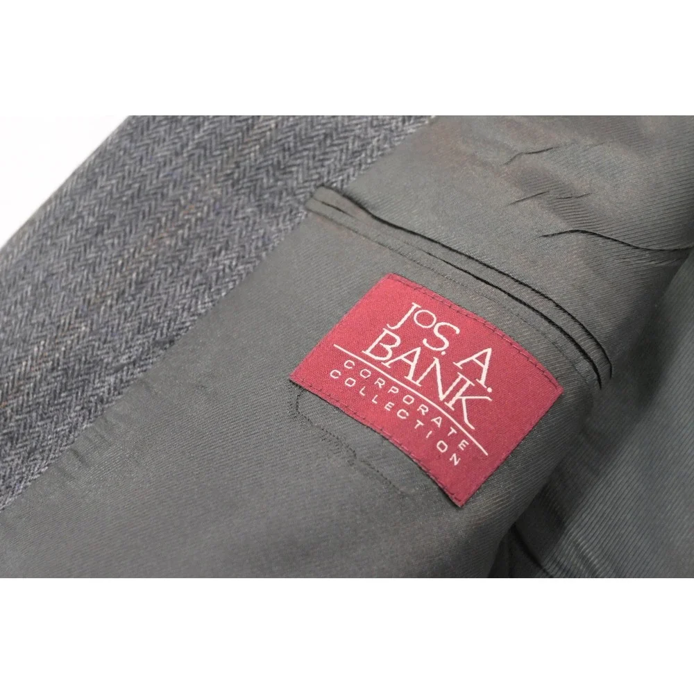 Jos. A. Bank Blazer Mens 43L Grey Herringbone Pinstripe Wool Blend Two Button